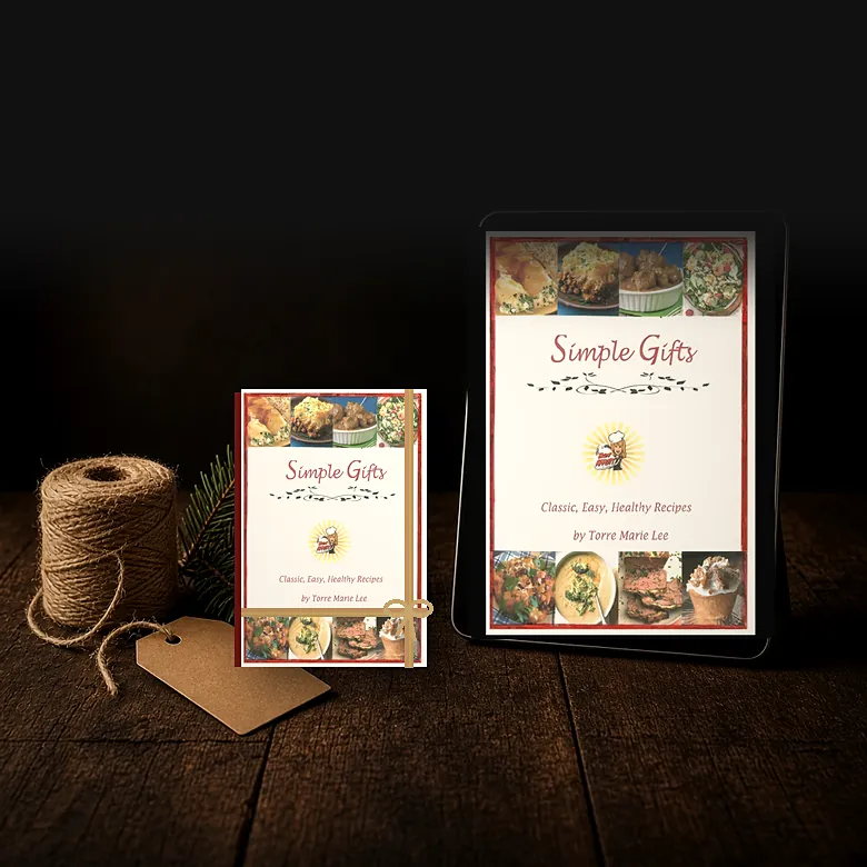 Buy Simple Gifts cookbook: the hardcover tied with twine beside a tablet showing the eBook